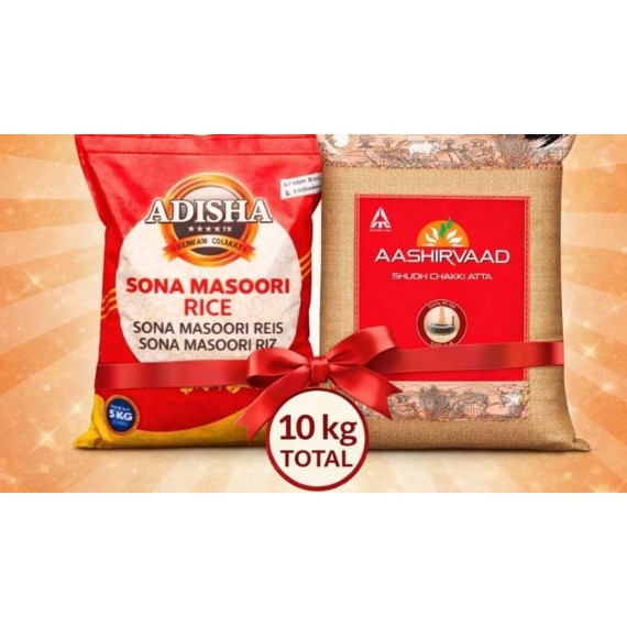 ( COMBO PACK OF 2 ) Adisha Sona Masoori Rice 5 Kg + Aashirwad Atta 5 Kg ( FRESH STOCK )