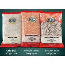 ( COMBO PACK ) Adisha Urid Dal - 500 GM + Red Lentil - 500 GM +  Black Eye Beans - 500 GM