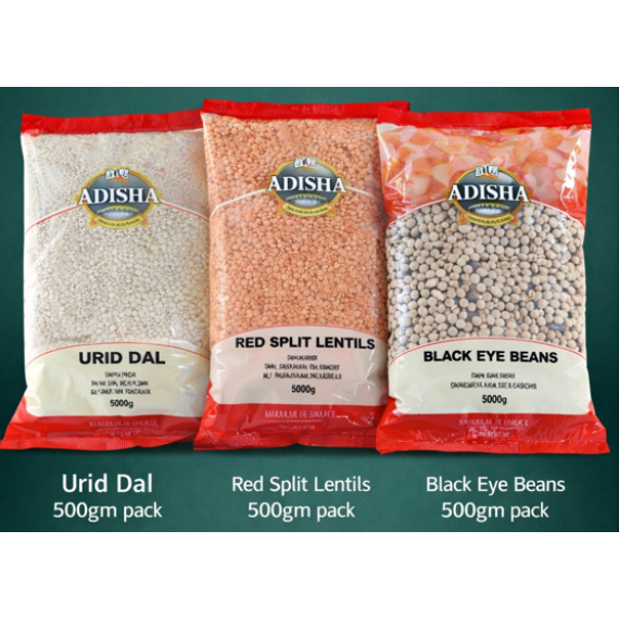 ( COMBO PACK ) Adisha Urid Dal - 500 GM + Red Lentil - 500 GM +  Black Eye Beans - 500 GM