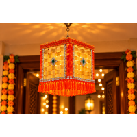 Wooden Diwali lantern (Radiant Orange) 