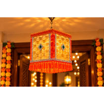 Wooden Diwali lantern (Radiant Orange) 