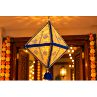 Wooden Diwali lantern (Royal Blue)