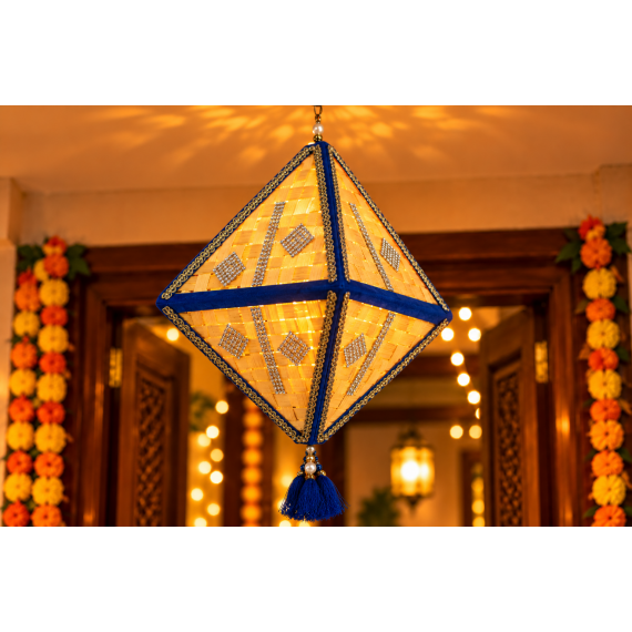 Wooden Diwali lantern (Royal Blue)