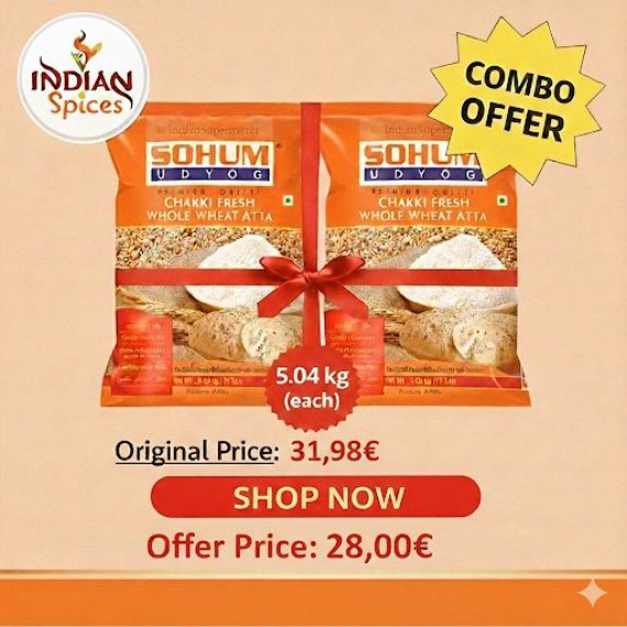 (Combo Pack of 2) Sohum Lokwan Gehu Atta (Whole Wheat Flour) - 5 Kg *2  (Fresh Stock)
