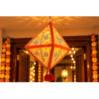 Wooden Diwali lantern (Warm woven)