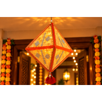 Wooden Diwali lantern (Warm woven)